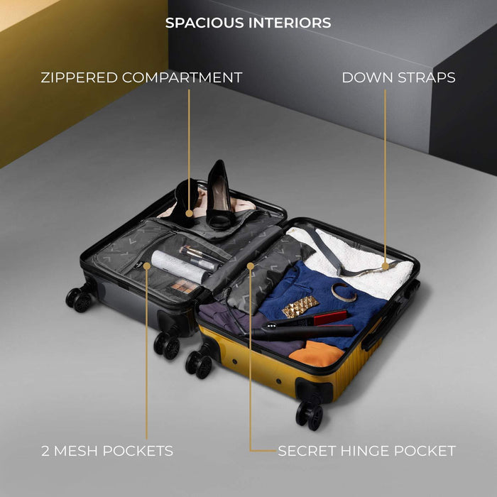 Set of 3, Hard-Sided, Polycarbonate Luggage, Yellow and Grey 55 , 65 and 75 cm Trolley Bag