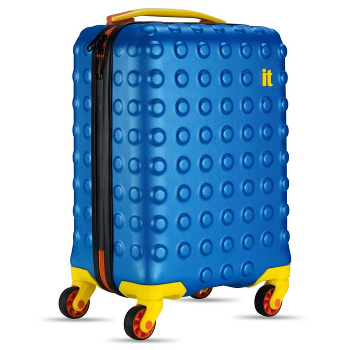 Hard Sided Suitcase French Blue with Yellow & Orange Highlight 18.1 inches and 4 Wheel Kids Trolley Bag