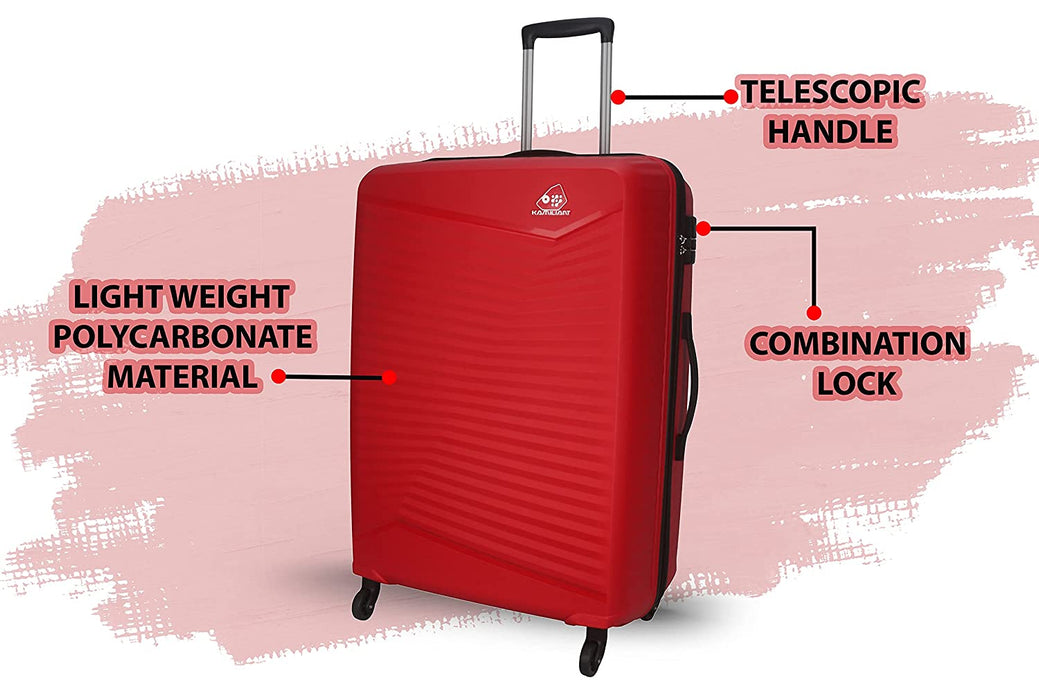 Set of 3 Polypropylene  Small 55 cm Medium 68 cm & Large 79 cm Hard Luggage Trolley Bag (RED)