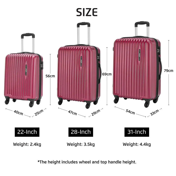 Safari Glimpse 4W Set of 3 (56 cm + 69 cm + 79 cm) Wine Red Hardsided Trolley