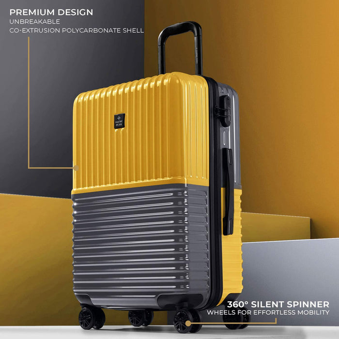 Set of 3, Hard-Sided, Polycarbonate Luggage, Yellow and Grey 55 , 65 and 75 cm Trolley Bag
