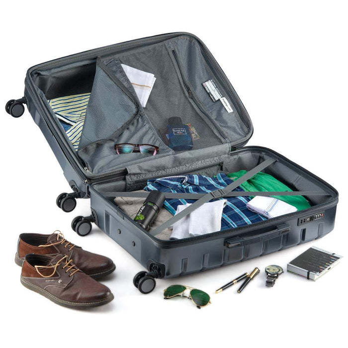 Combo-Medium & Cabin Full Armour Protection Strongest Travel Bag | 8 Wheel Trolley | 16-2379-08 | Set of 2 Metallic-Grey, 63 cms, 47 cms