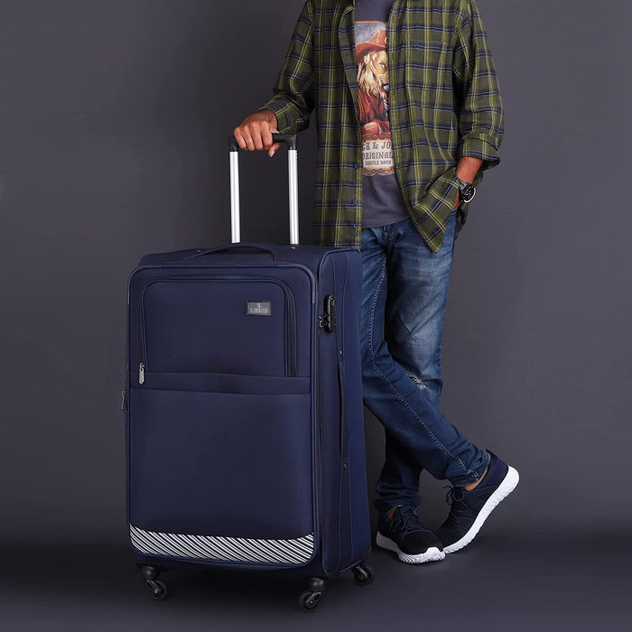 fish Combo of 3 Sydney Luggage Polyester Soft Case Suitcases Varied Sizes Four Wheel Trolley Bags - Navy Blue (56 cm, 67 cm, 78 cm)