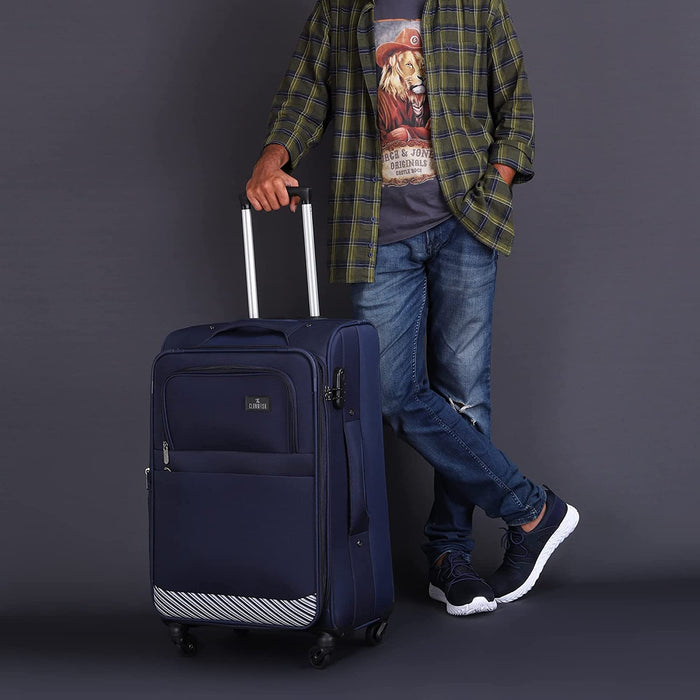 fish Combo of 3 Sydney Luggage Polyester Soft Case Suitcases Varied Sizes Four Wheel Trolley Bags - Navy Blue (56 cm, 67 cm, 78 cm)