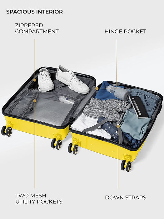 Set of 2 Yellow Trolley Bags Hard-Sided Polypropylene Luggage