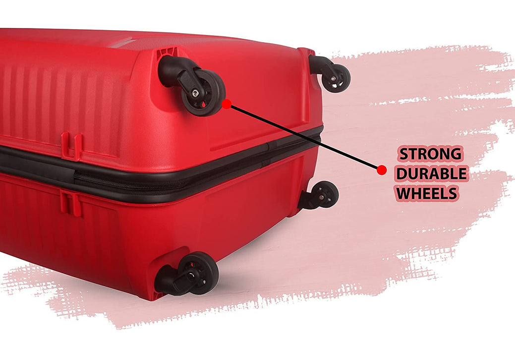 Set of 3 Polypropylene  Small 55 cm Medium 68 cm & Large 79 cm Hard Luggage Trolley Bag (RED)