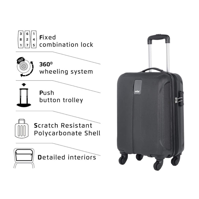 Thorium Sharp Antiscratch 55 Cms Polycarbonate Black Cabin 4 wheels Hard Suitcase