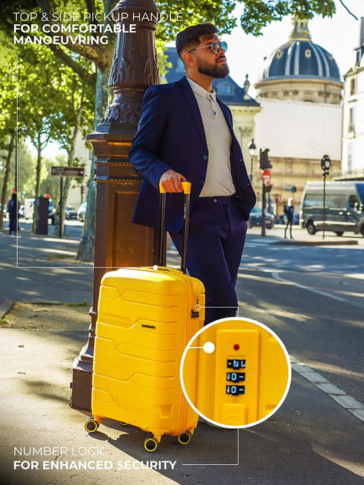 Miles Paris Hard-Sided Polypropylene Check-in Luggage Yellow 24 inch |65cm Trolley Bag