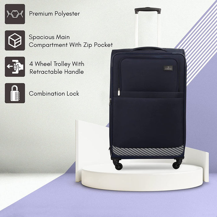 fish Combo of 3 Sydney Luggage Polyester Soft Case Suitcases Varied Sizes Four Wheel Trolley Bags - Navy Blue (56 cm, 67 cm, 78 cm)