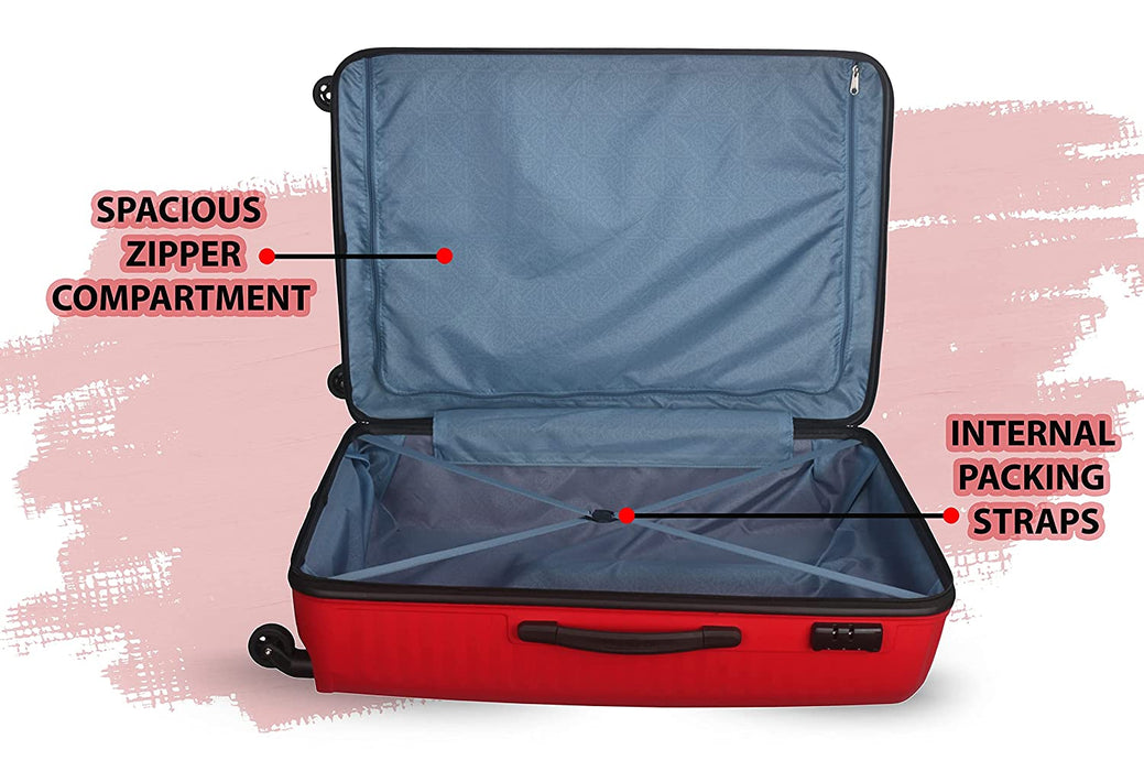 Set of 3 Polypropylene  Small 55 cm Medium 68 cm & Large 79 cm Hard Luggage Trolley Bag (RED)