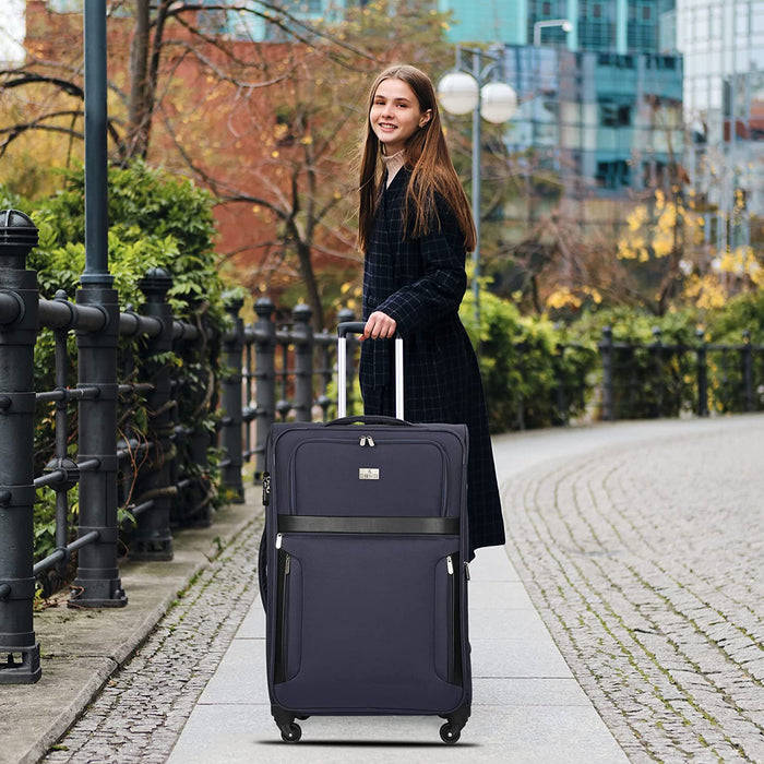 fish Combo of 3 Sydney Luggage Polyester Soft Case Suitcases Varied Sizes Four Wheel Trolley Bags - Navy Blue (56 cm, 67 cm, 78 cm)