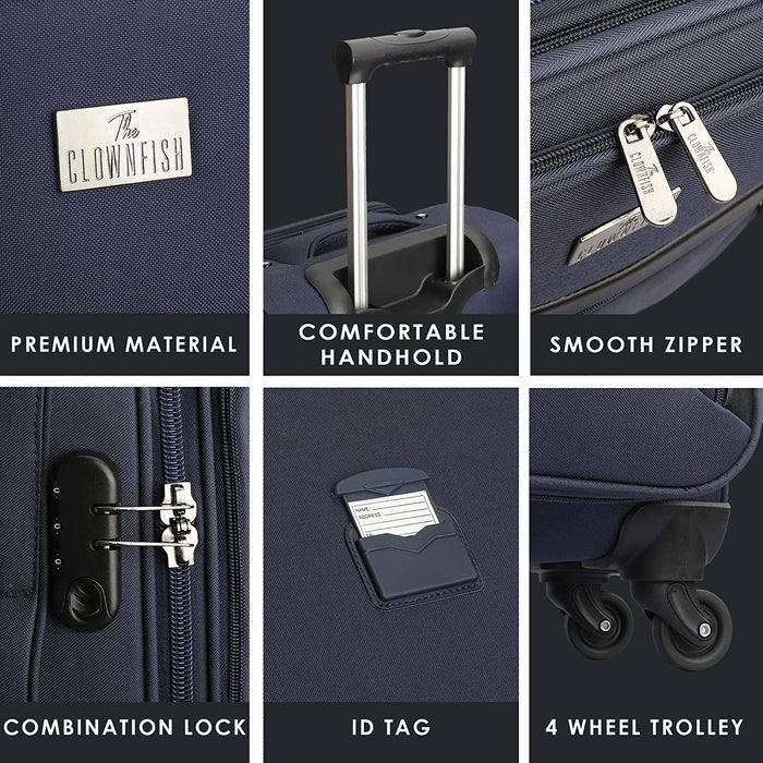 fish Combo of 3 Sydney Luggage Polyester Soft Case Suitcases Varied Sizes Four Wheel Trolley Bags - Navy Blue (56 cm, 67 cm, 78 cm)