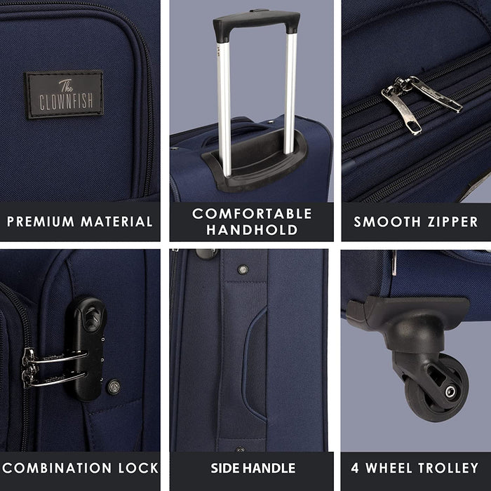 fish Combo of 3 Sydney Luggage Polyester Soft Case Suitcases Varied Sizes Four Wheel Trolley Bags - Navy Blue (56 cm, 67 cm, 78 cm)