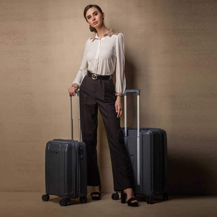 Medium Check-in Luggage (65 cm) - Tokyo Expander Hard-Side Polypropylene Luggage Set of 2 Dark Grey Trolley Bags (55 & 65 Cm) - Grey