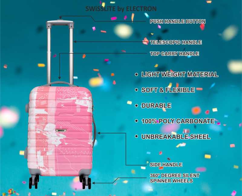 Large Cabin & Check-in Luggage (76 cm) - Swisslite Hardsided Polycarbonate Luggage Trolley Bag (Set of 3 - 20", 24" & 28") - Pink