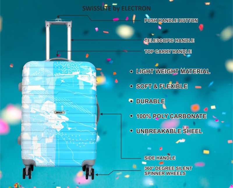 Large Cabin & Check-in Luggage (76 cm) - Swisslite Hardsided Polycarbonate Luggage Trolley Bag (Set of 3 - 20", 24" & 28") - Blue
