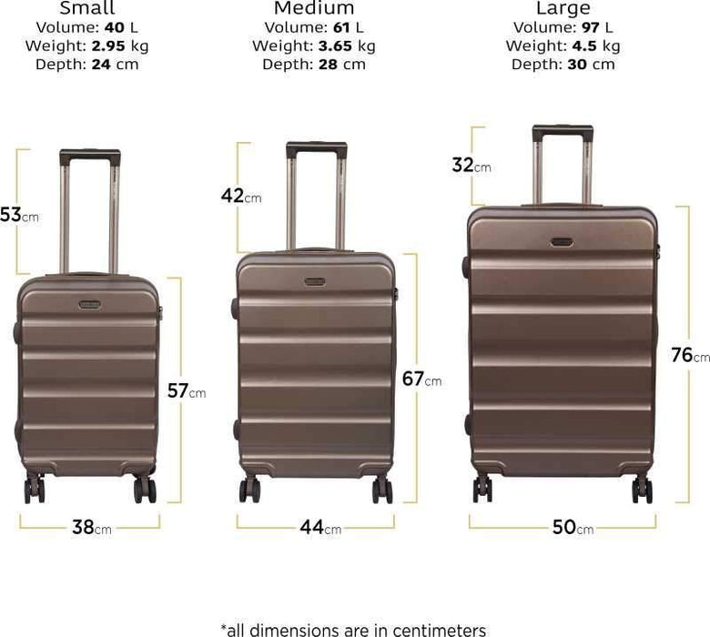 Large Cabin & Check-in Luggage (76 cm) - Venice Polycarbonate Hard-sided Luggage Set of 3 Trolley Bags (Gold) (55, 65 & 75 cm) - Brown
